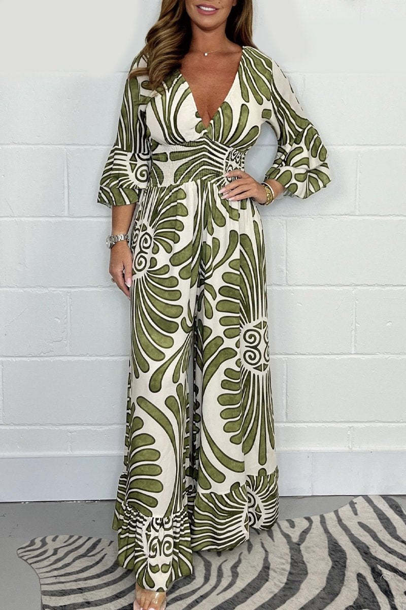 Hot Sale🔥 Printed Elastic Waist Casual Wide Leg Jumpsuit