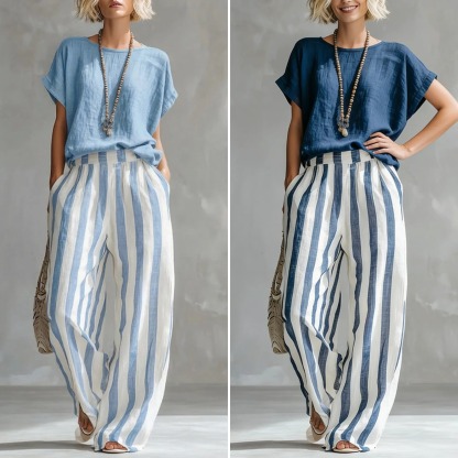 Cozy Loose-fit Striped Cotton-linen Two-piece Set ✨Plus Size Friendly XS-4XL