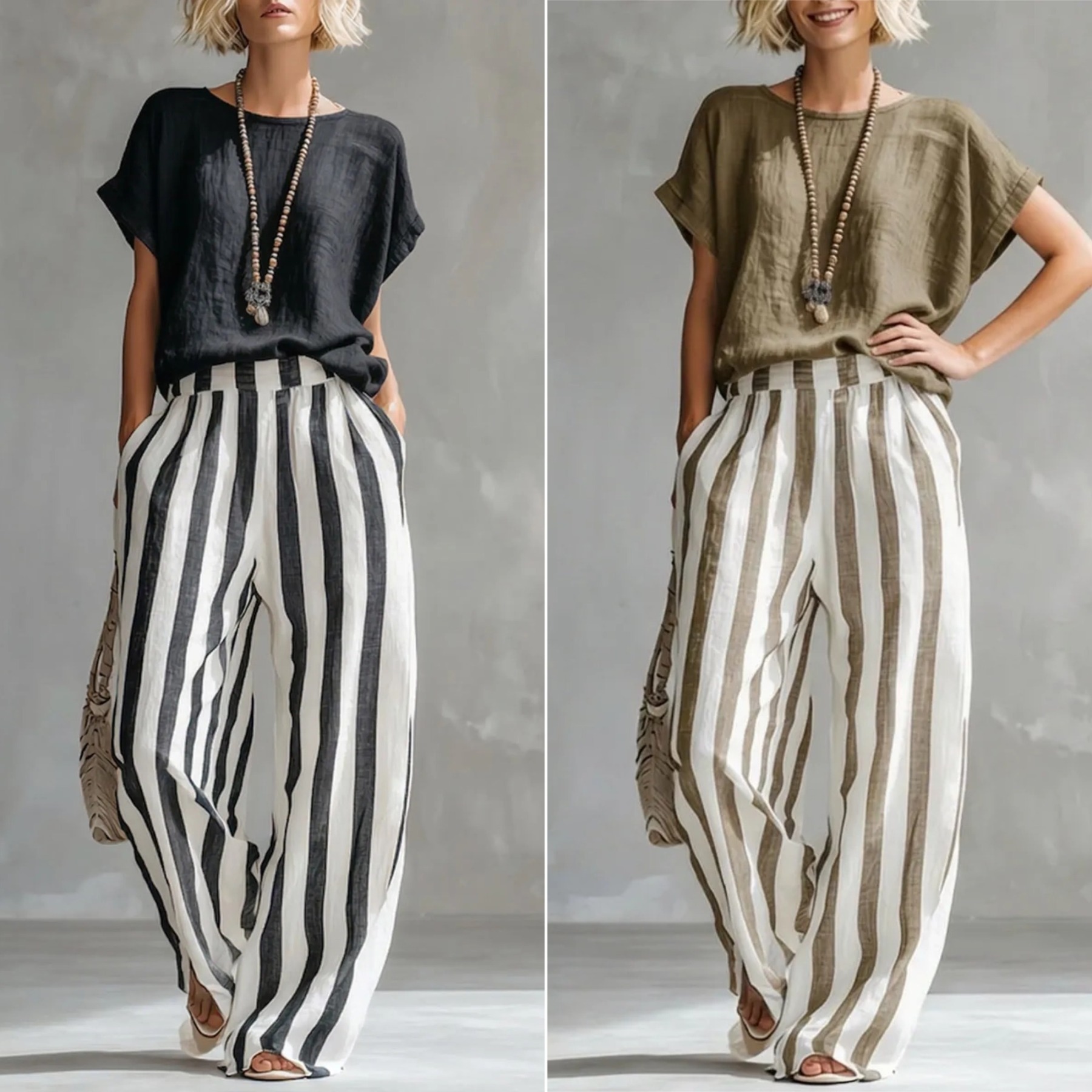 Cozy Loose-fit Striped Cotton-linen Two-piece Set ✨Plus Size Friendly XS-4XL