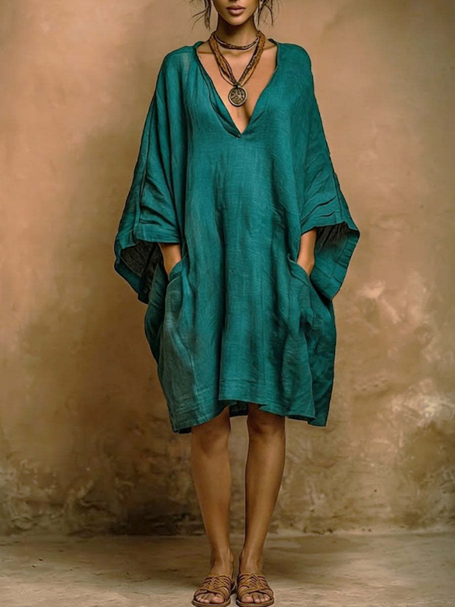 Loose-fit Casual Linen And Cotton Dress