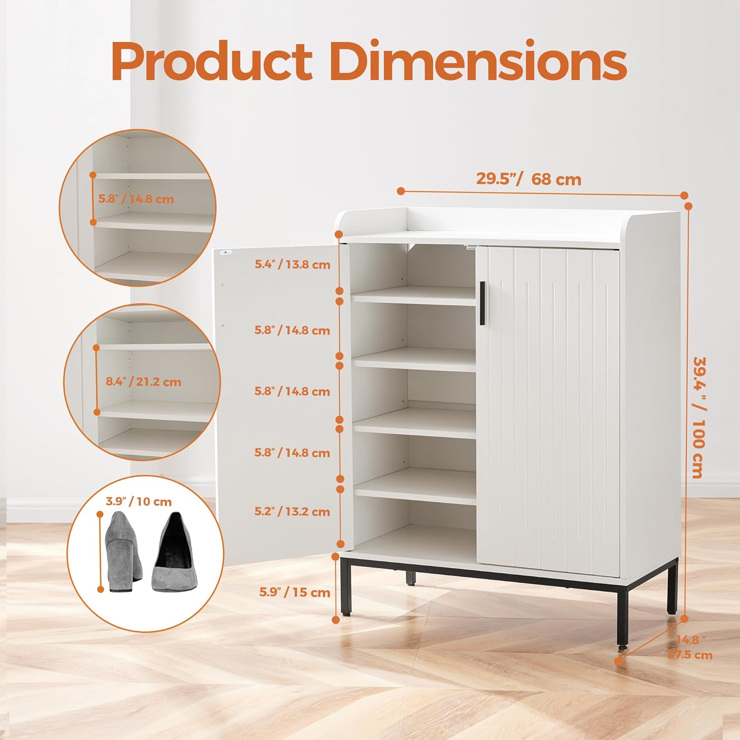 Modern wooden shoe cabinet with metal legs