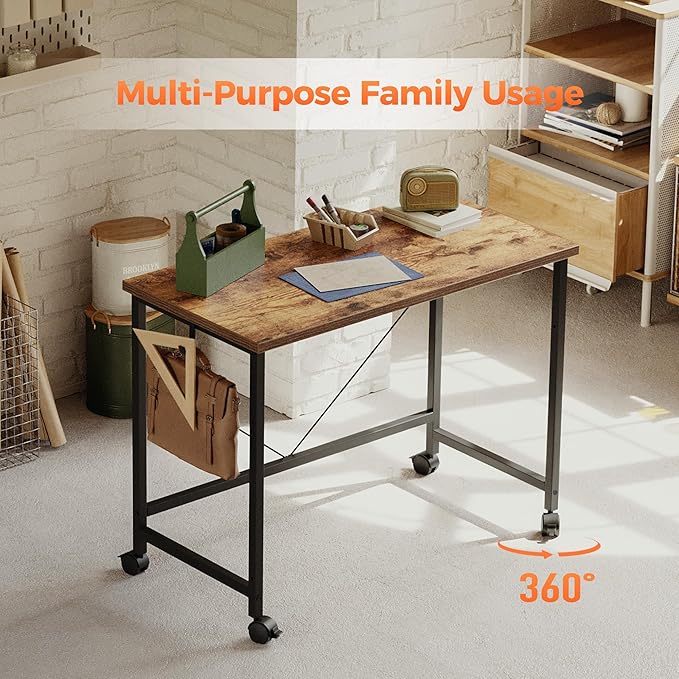 Modern minimalist style rolling computer desk with wheels