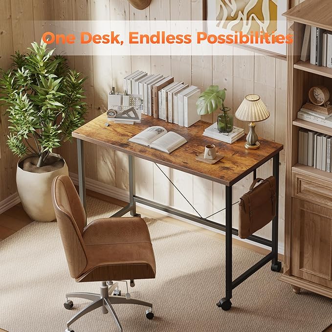 Modern minimalist style rolling computer desk with wheels