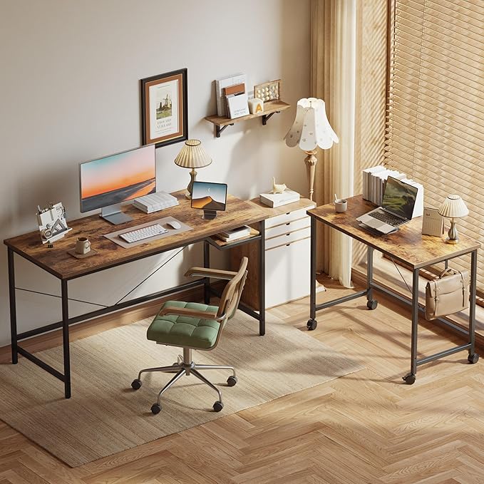 L-Shaped Corner Computer Desk with Storage Shelves