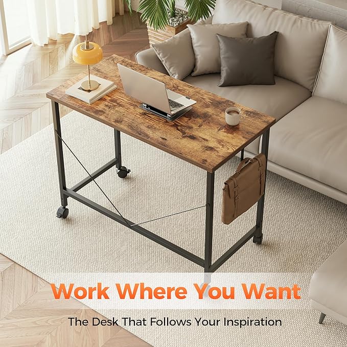 Modern minimalist style rolling computer desk with wheels