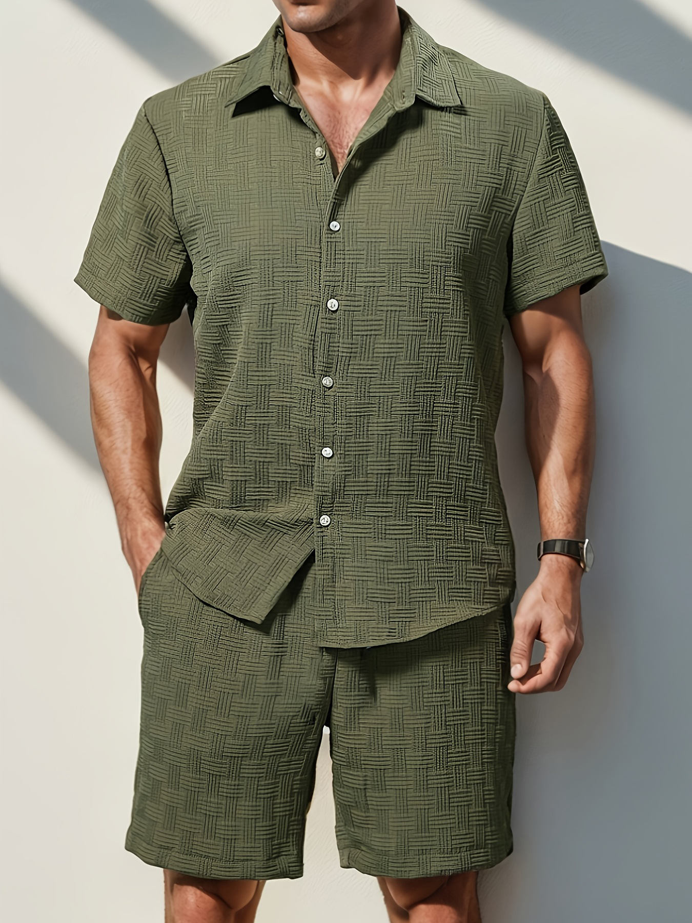 💥Men's Jacquard Shirt & Shorts Set