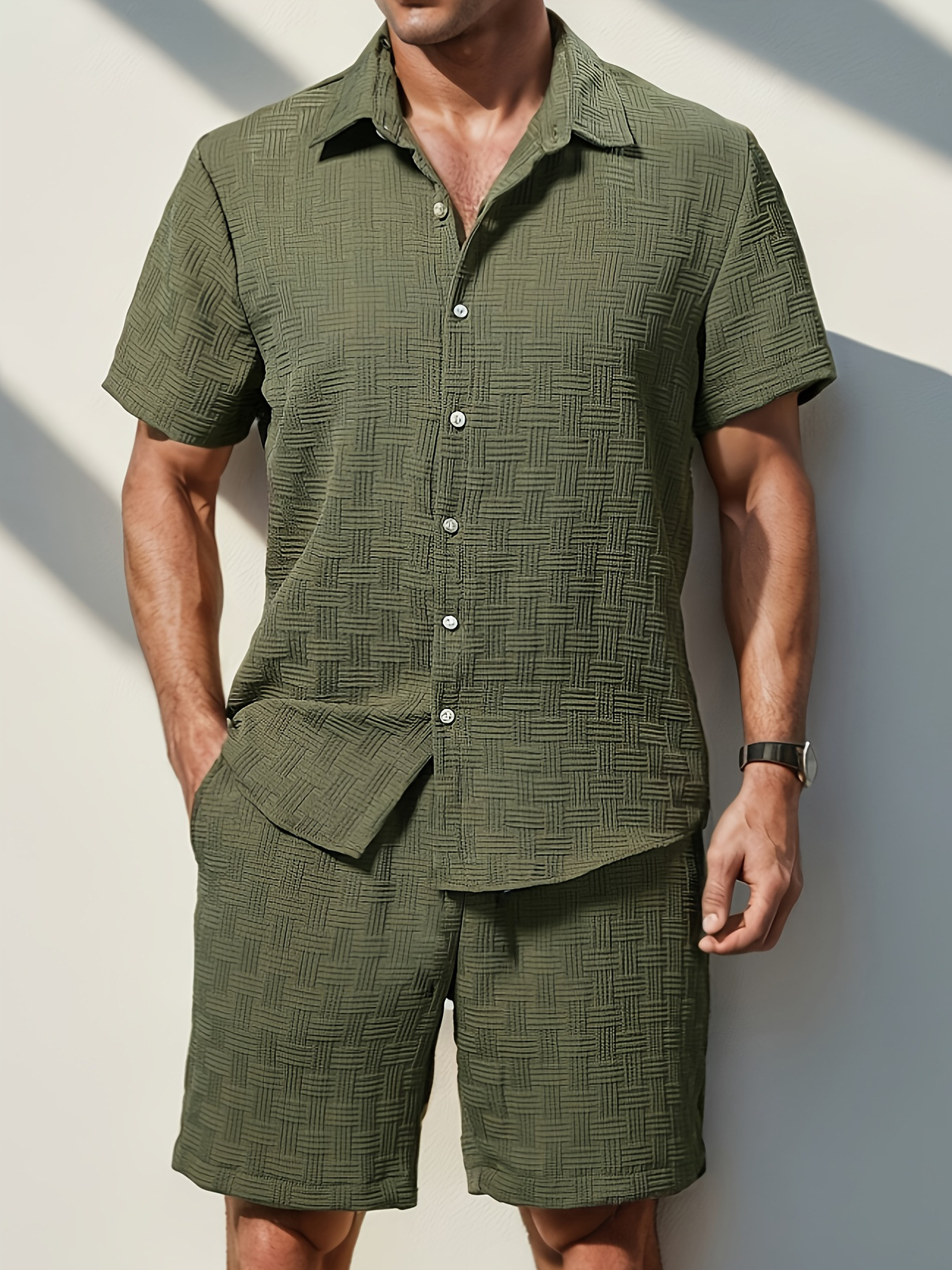💥Men's Jacquard Shirt & Shorts Set