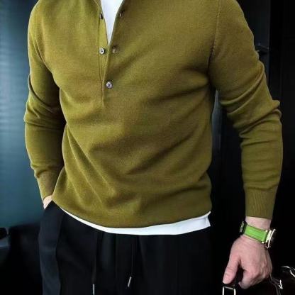 Long-sleeved button-down wool sweater