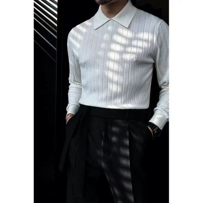 🔥Black Friday 50% off-Collared Knit Long-Sleeve Polo Shirt