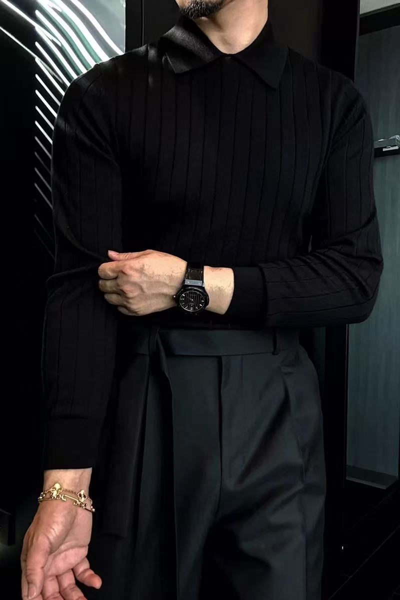 🔥Black Friday 50% off-Collared Knit Long-Sleeve Polo Shirt