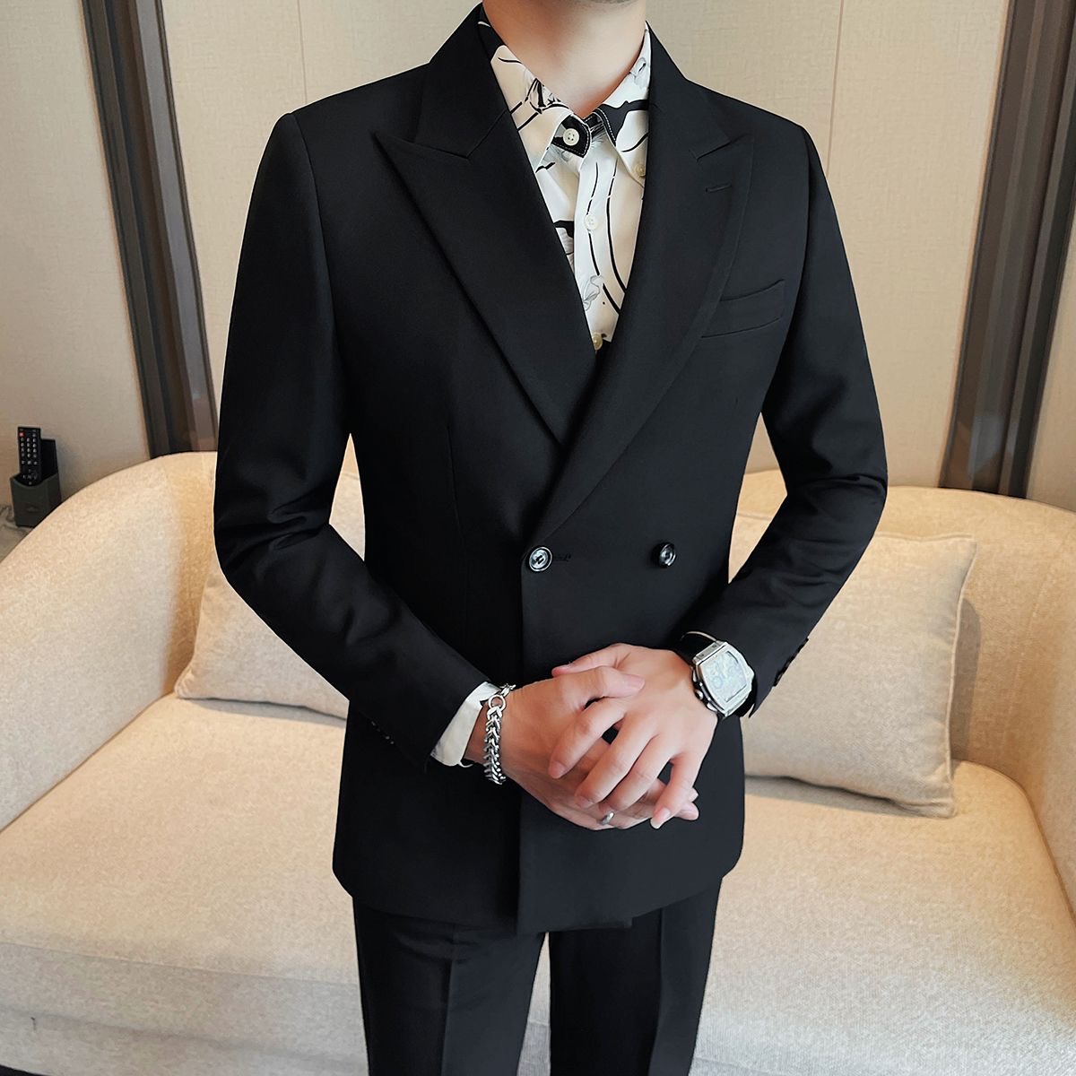 🔥50% off - Double-breasted peak lapel suit（Top + Pants）