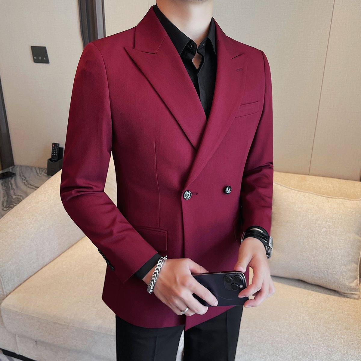 🔥50% off - Double-breasted peak lapel suit（Top + Pants）