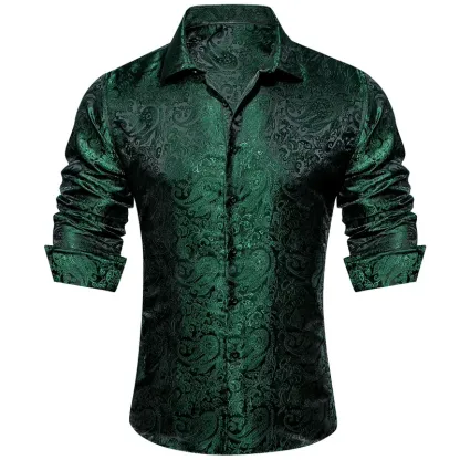 🔥Men's Luxury Paisley Silk-Feel Button Down Shirt
