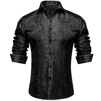 🔥Men's Luxury Paisley Silk-Feel Button Down Shirt