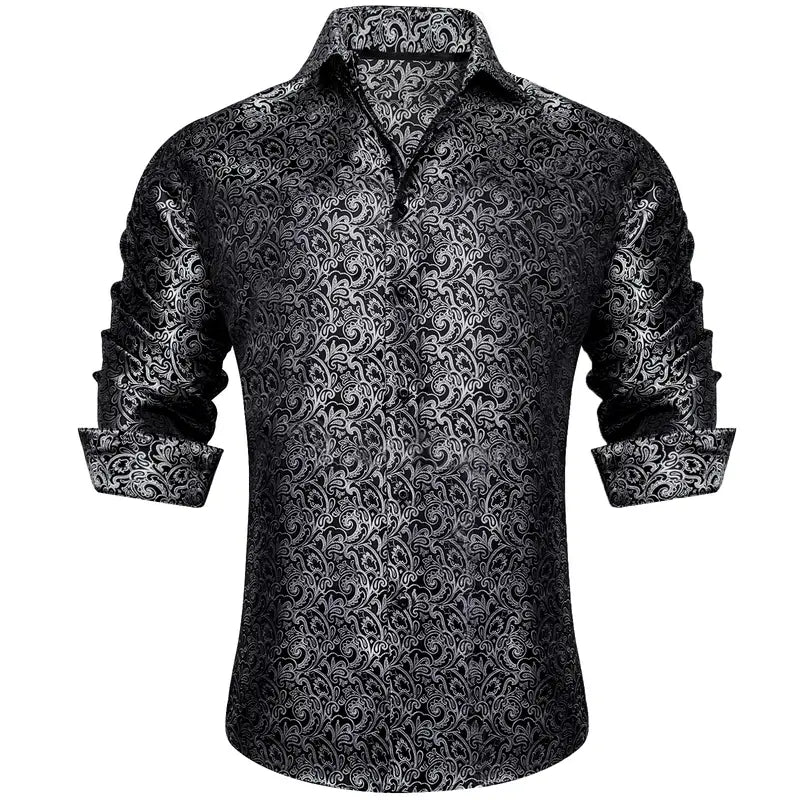 🔥Men's Luxury Paisley Silk-Feel Button Down Shirt
