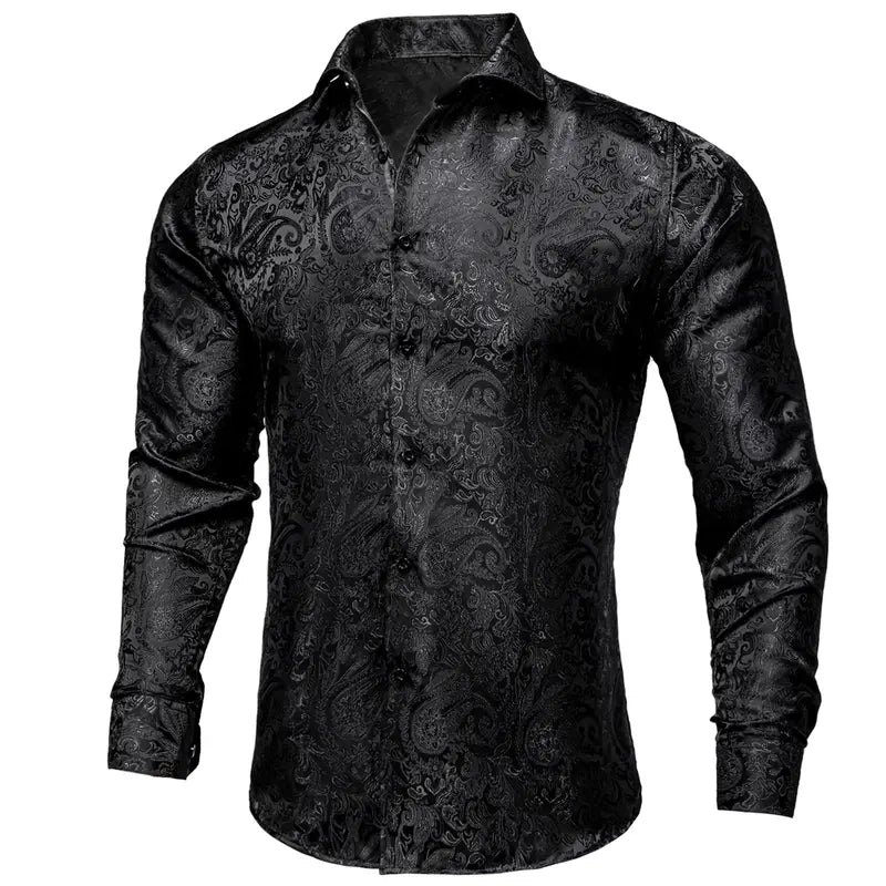 🔥Men's Luxury Paisley Silk-Feel Button Down Shirt