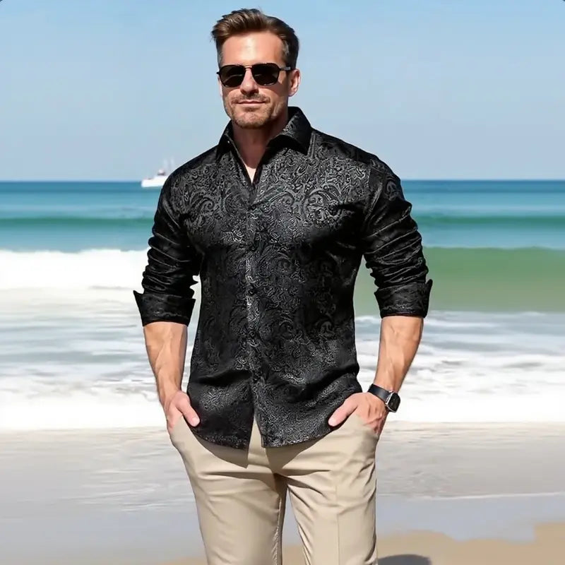 🔥Men's Luxury Paisley Silk-Feel Button Down Shirt