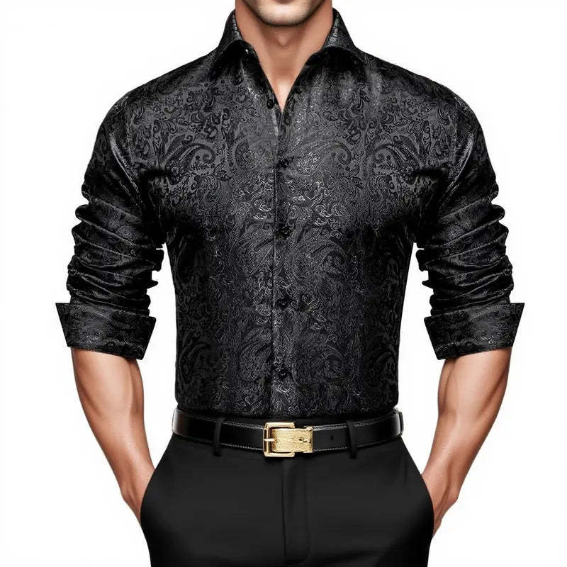 🔥Men's Luxury Paisley Silk-Feel Button Down Shirt