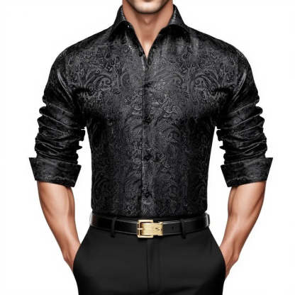 🔥Men's Luxury Paisley Silk-Feel Button Down Shirt