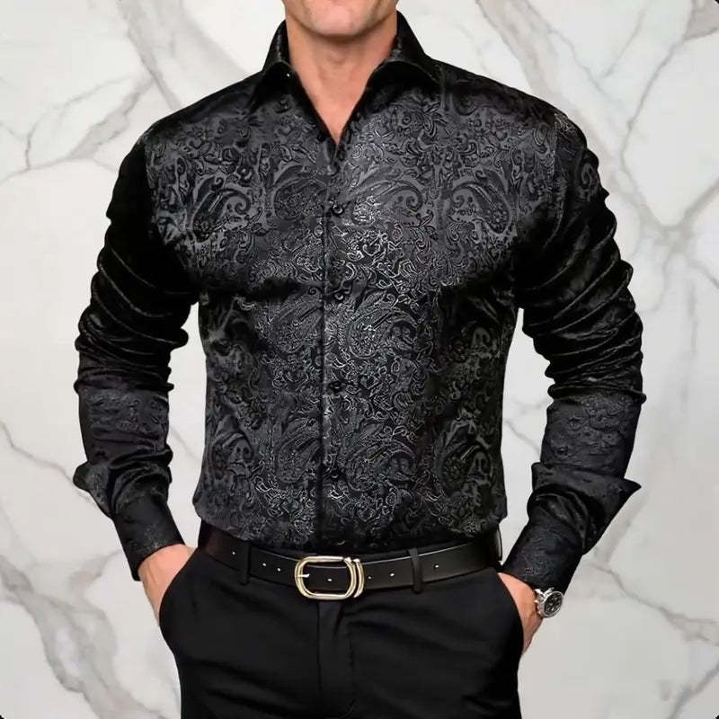 🔥Men's Luxury Paisley Silk-Feel Button Down Shirt