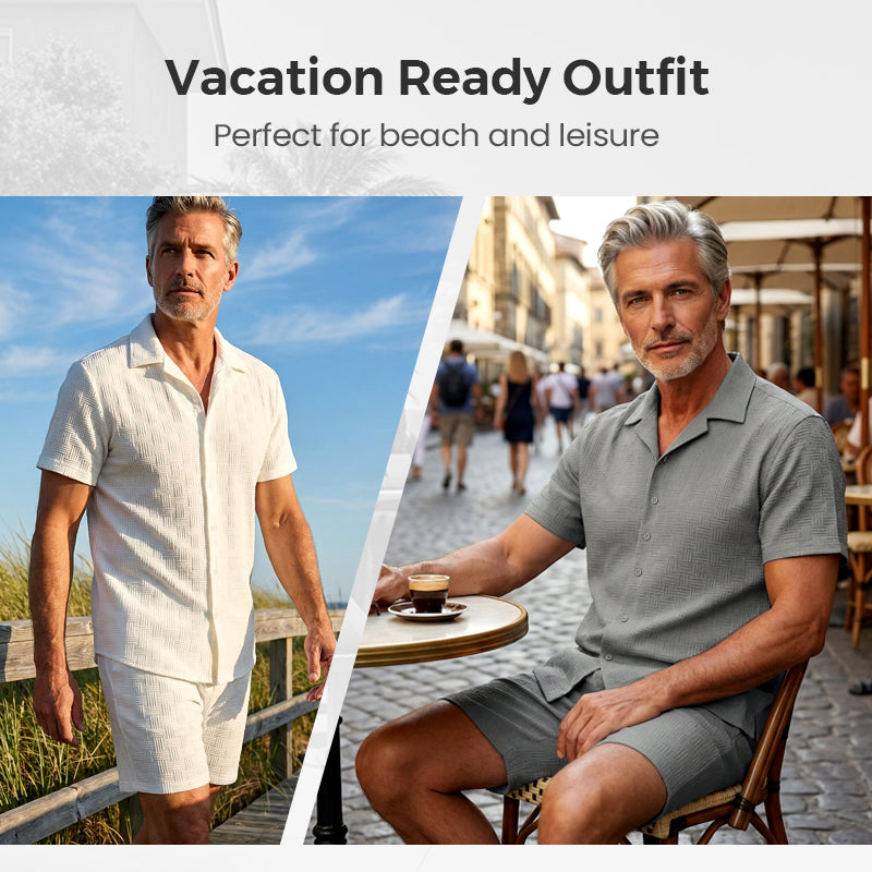 💥Men's Jacquard Shirt & Shorts Set