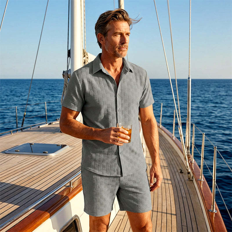 💥Men's Jacquard Shirt & Shorts Set