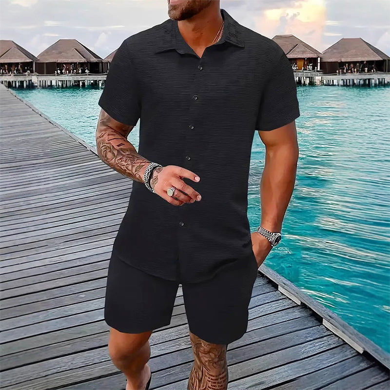 💥Men's Jacquard Shirt & Shorts Set