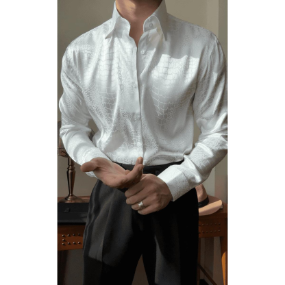 Men's crocodile-textured light luxury jacquard wrinkle-resistant versatile slim-fit long-sleeve shirt