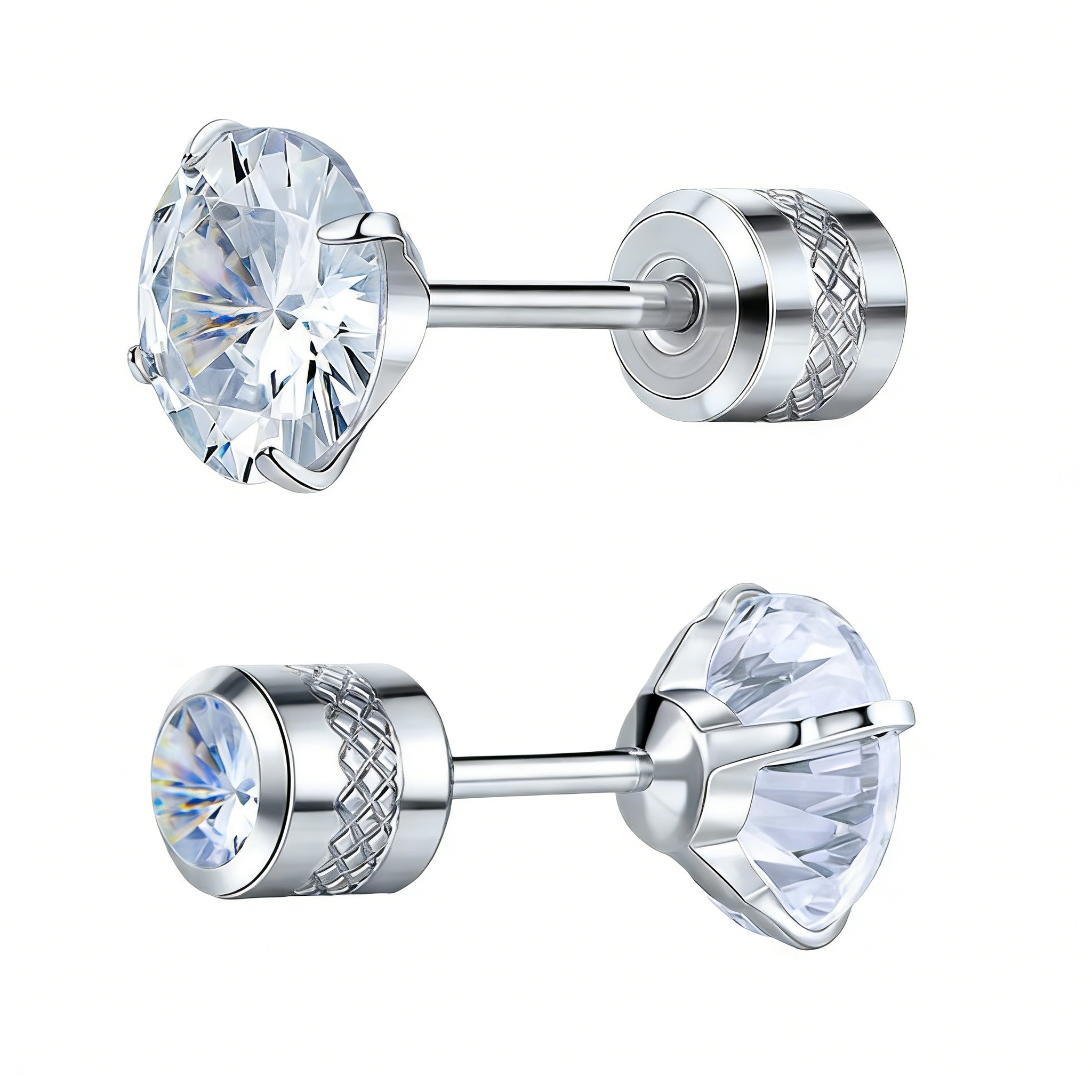 Cubic Zirconia Stainless Steel Screw Earrings - Titanium Screw Back Earrings 20G Pure Titanium Earpost - Hypoallergenic for Women Men Trendy Cartilage Stud Earrings