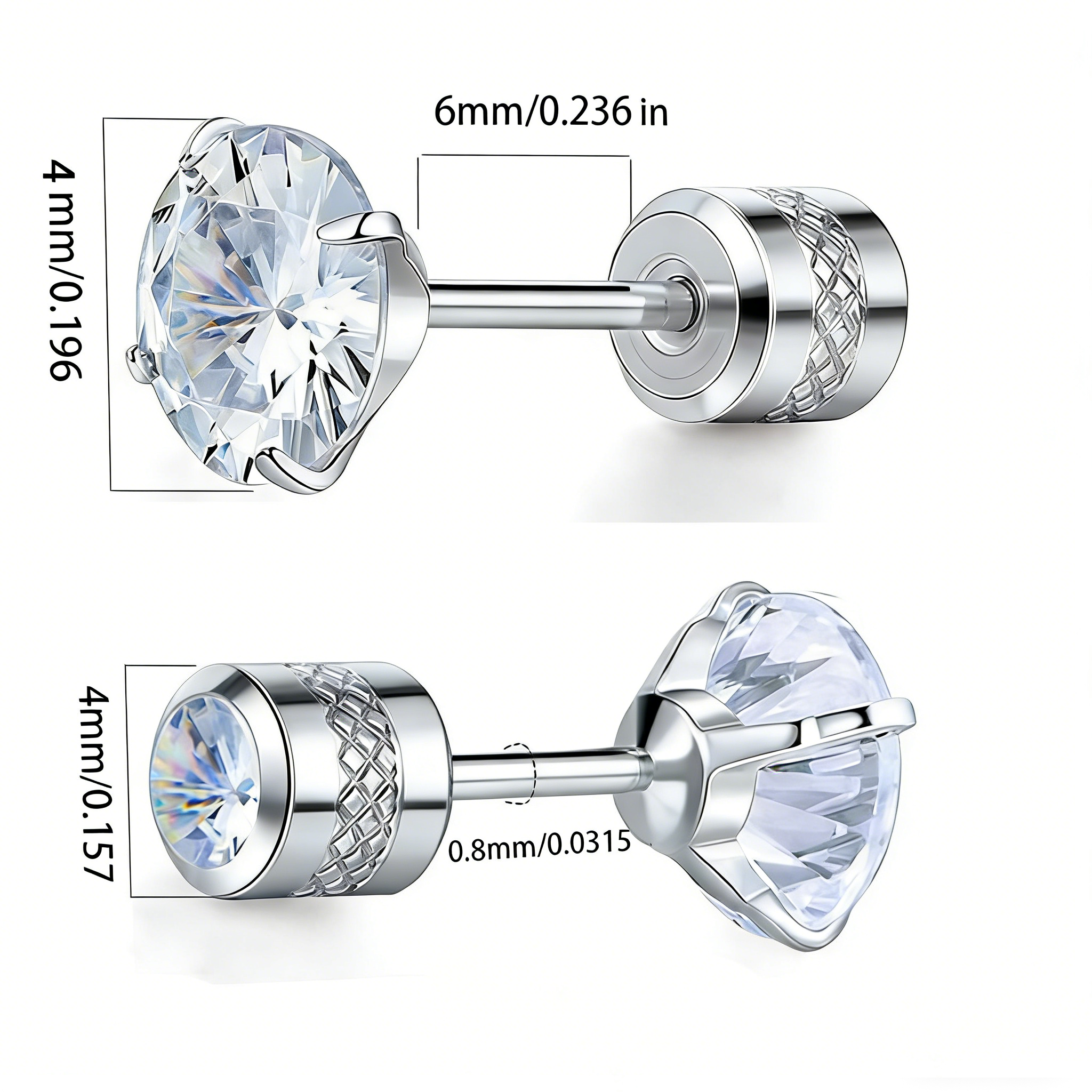 Cubic Zirconia Stainless Steel Screw Earrings - Titanium Screw Back Earrings 20G Pure Titanium Earpost - Hypoallergenic for Women Men Trendy Cartilage Stud Earrings