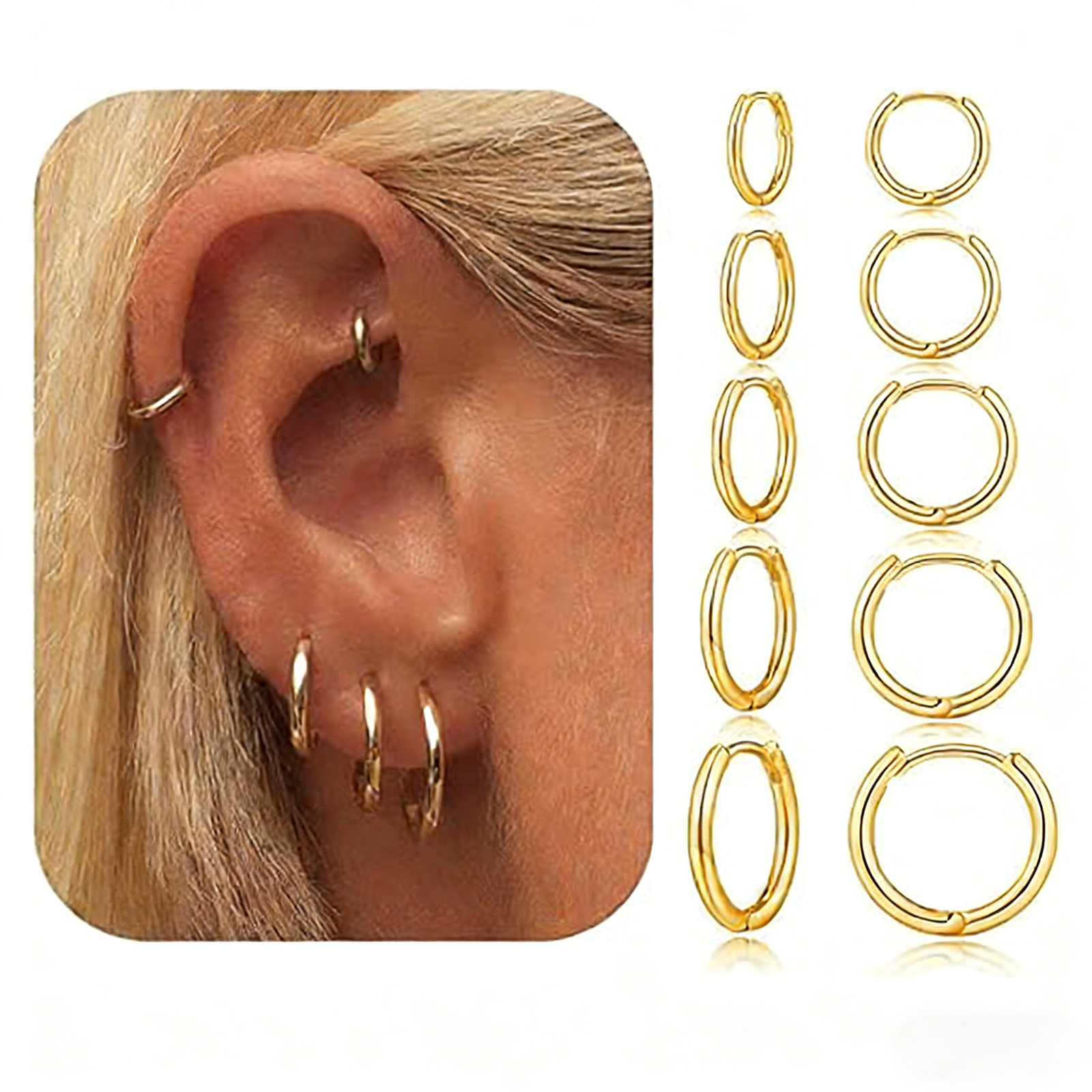 Sterling Silver Earrings for Women 5 Pairs Small Silver Hoop Earrings Hypoallergenic Mini Tiny Stacks Cartilage Hoops Helix Huggies Earrings For Women 6/8/10/12/14mm