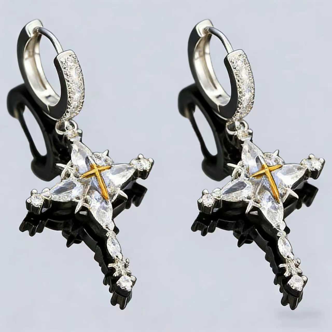 Crystal Snowflake Cross Earrings – Icy Cool Luxury Alloy Jewelry