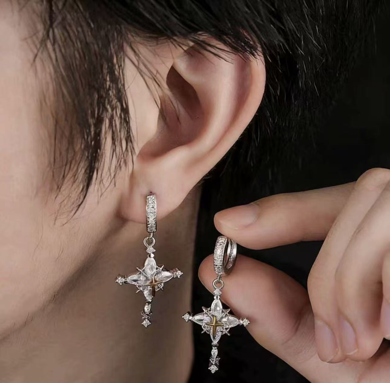 Crystal Snowflake Cross Earrings – Icy Cool Luxury Alloy Jewelry