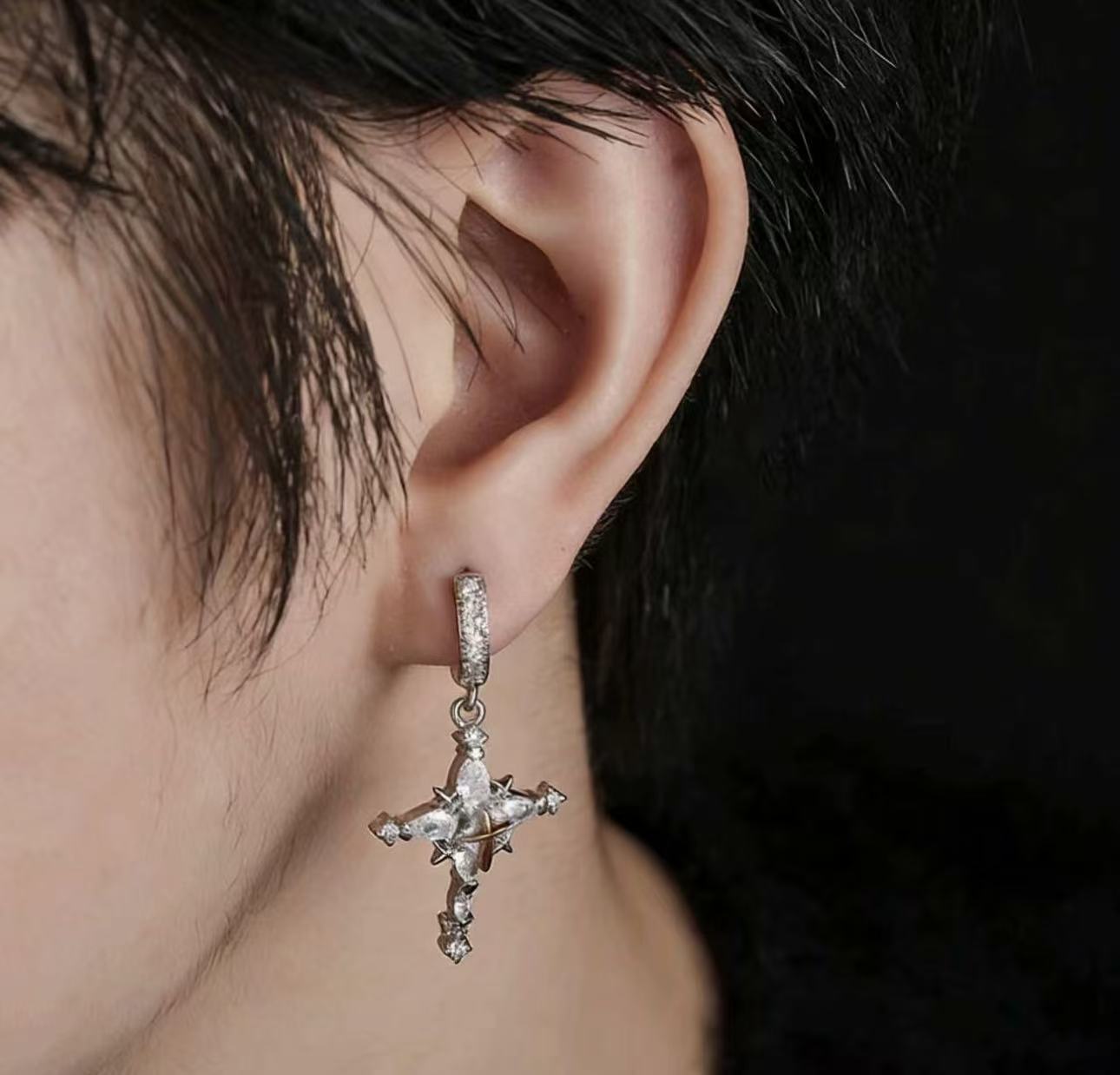 Crystal Snowflake Cross Earrings – Icy Cool Luxury Alloy Jewelry