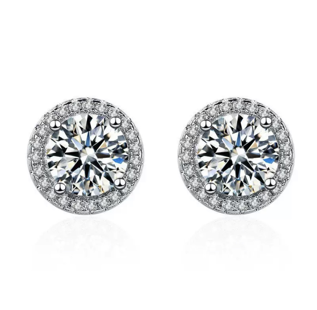 European & American Women's Fashion High-End Full Diamond Princess Halo Stud Earrings Live Stream Hot Selling Accessories Silver-Plated Earrings for Women