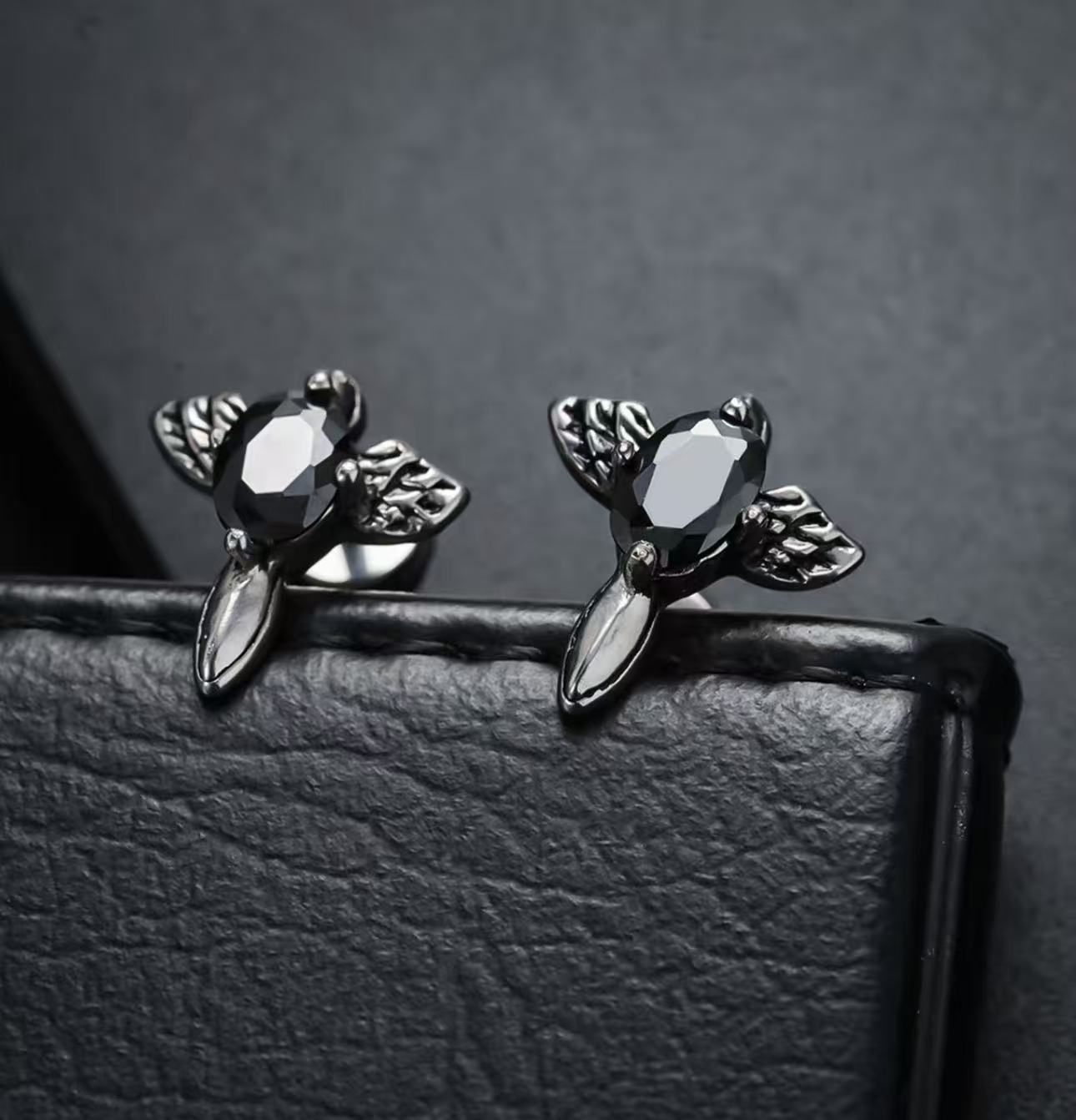Men's Titanium Steel Angel Wing Zircon Stud Earrings – Non-Fading Minimalist Luxury Jewelry