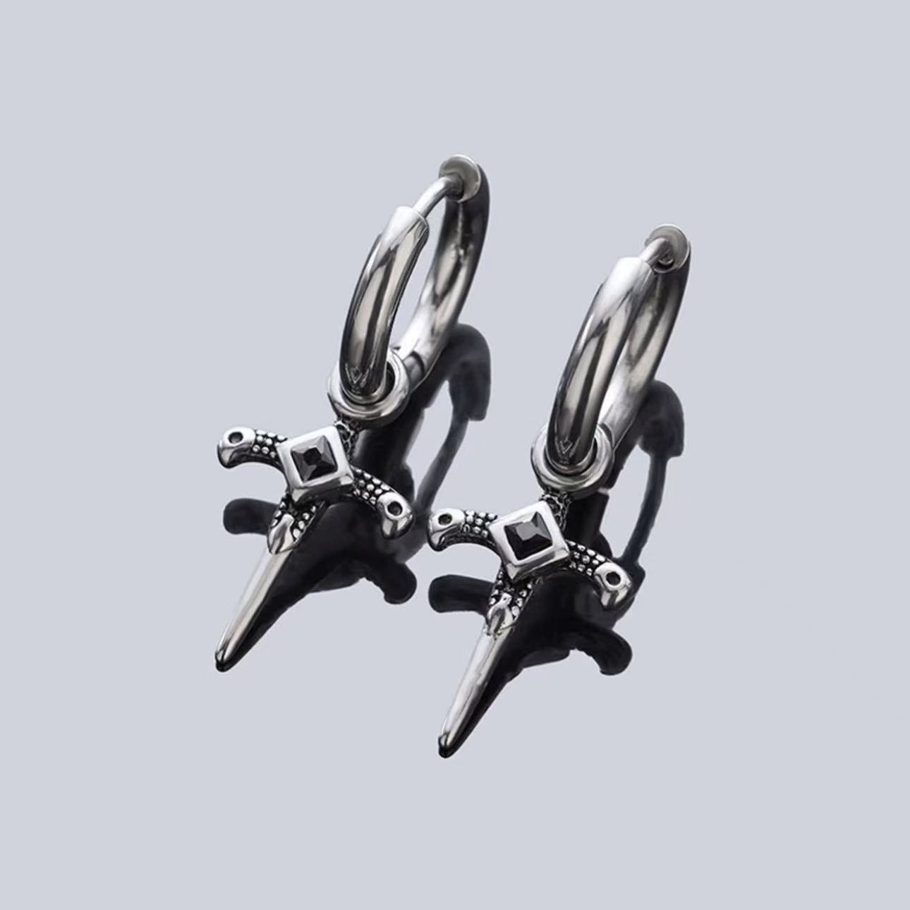 Titanium Steel Earrings with Synthetic Zircon - Men's Niche Luxury INS-Style Black Zircon Cross Design