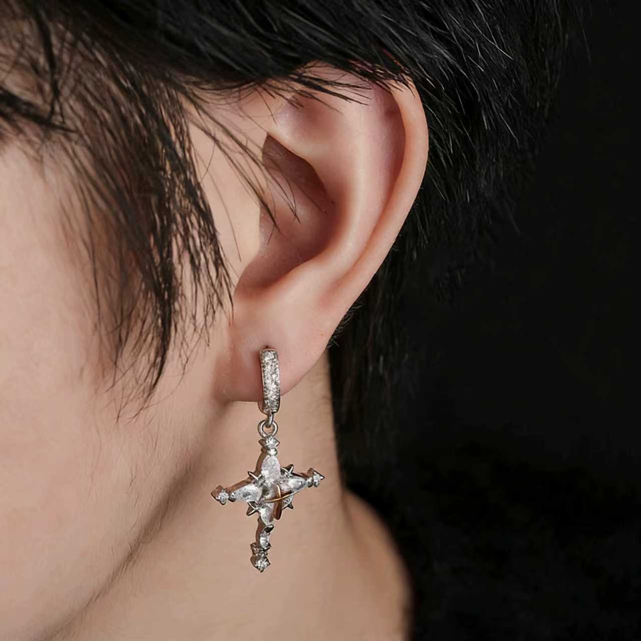 Crystal Snowflake Cross Earrings – Icy Cool Luxury Alloy Jewelry