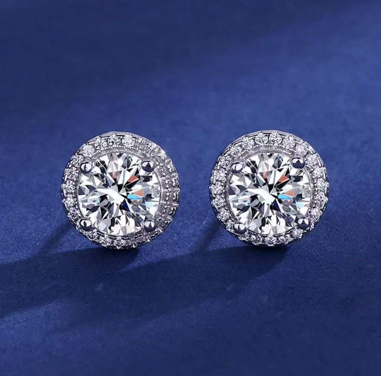 European & American Women's Fashion High-End Full Diamond Princess Halo Stud Earrings Live Stream Hot Selling Accessories Silver-Plated Earrings for Women