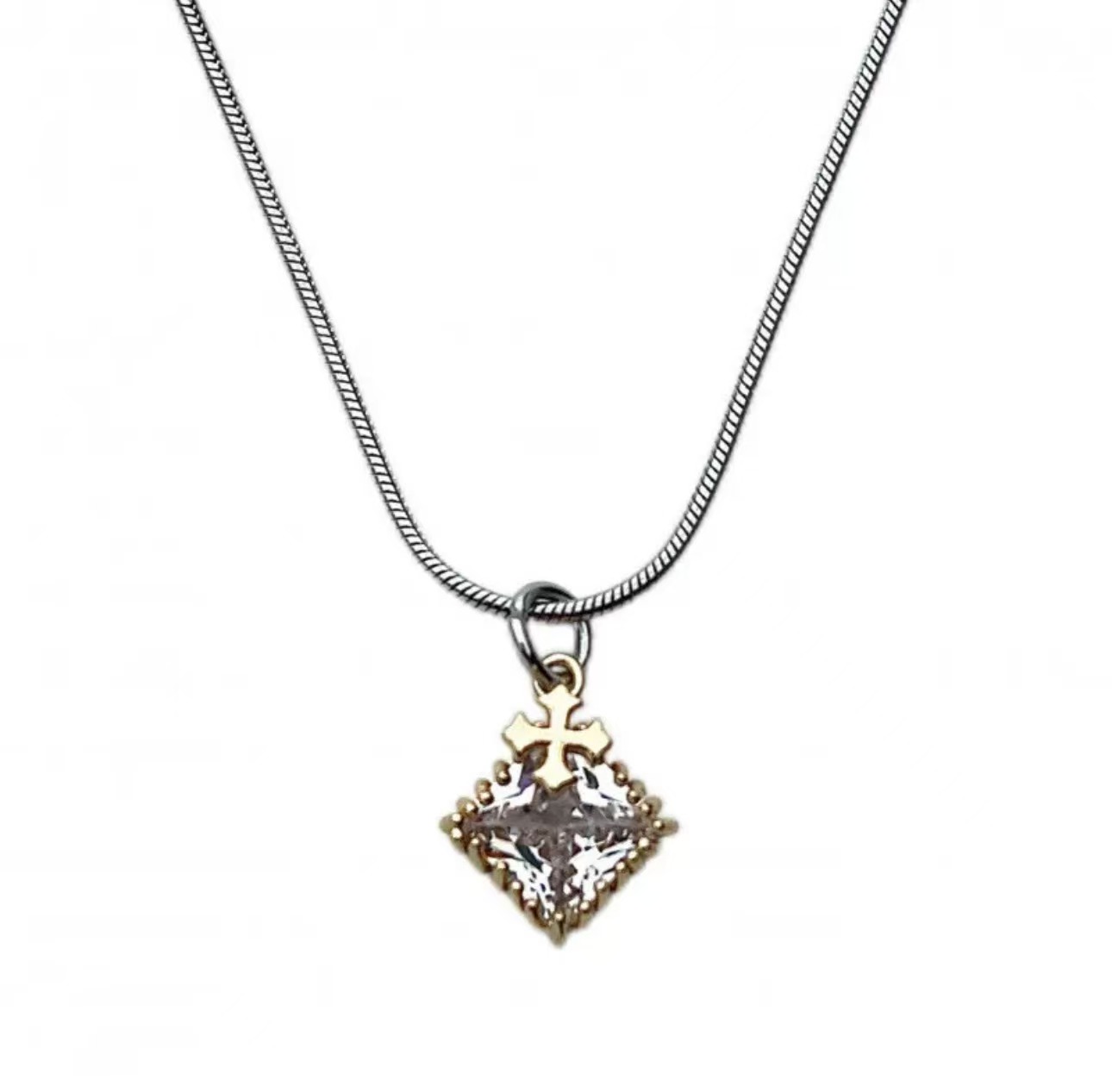 American Trendy Cross Zircon Pendant Necklace for Men, Minimalist & Versatile Titanium Steel Sweater Chain, Couple Clavicle Necklace Jewelry