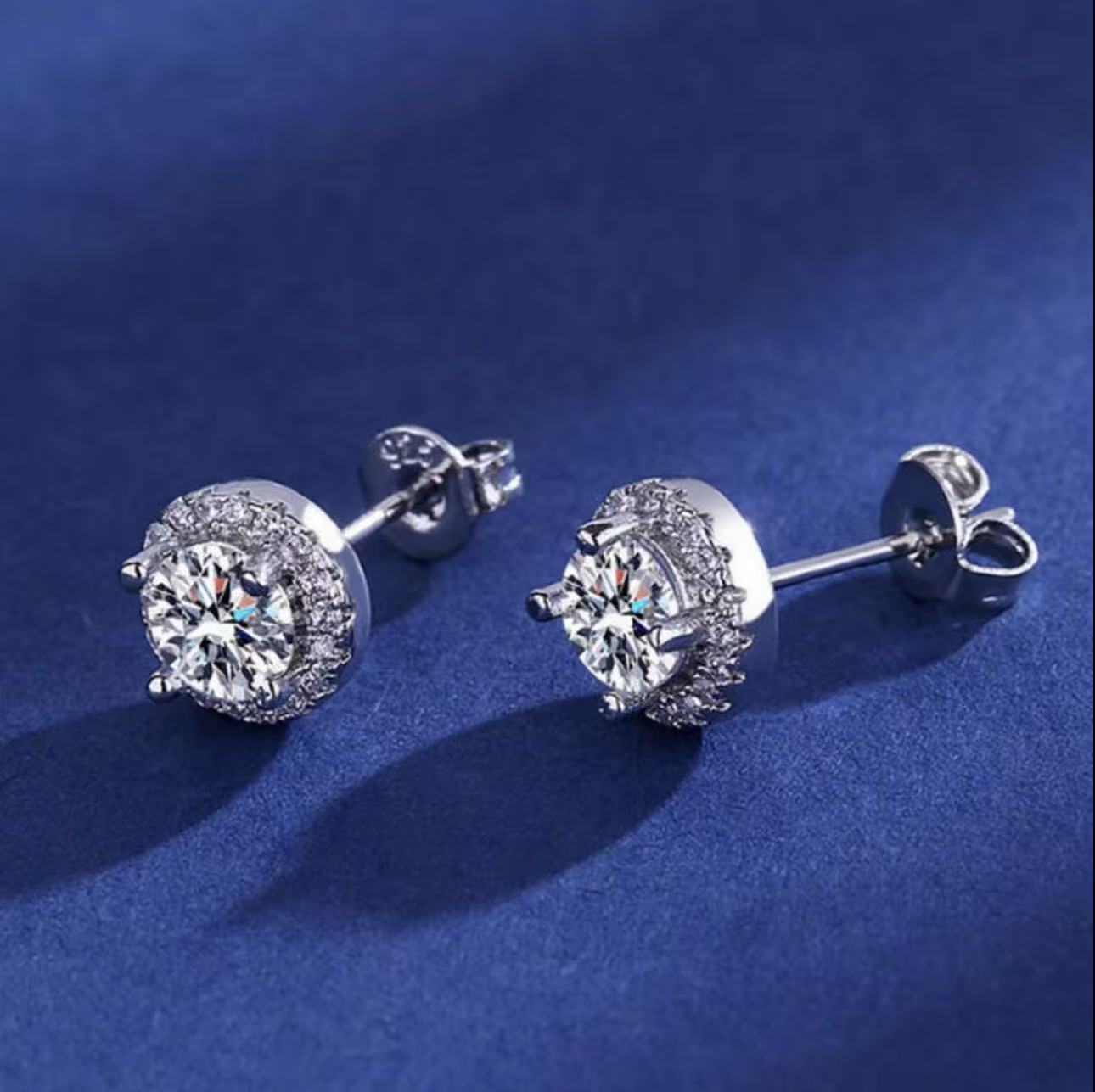 European & American Women's Fashion High-End Full Diamond Princess Halo Stud Earrings Live Stream Hot Selling Accessories Silver-Plated Earrings for Women