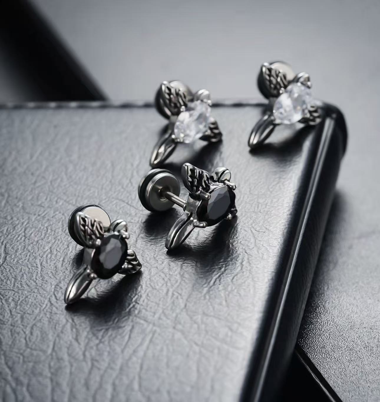 Men's Titanium Steel Angel Wing Zircon Stud Earrings – Non-Fading Minimalist Luxury Jewelry