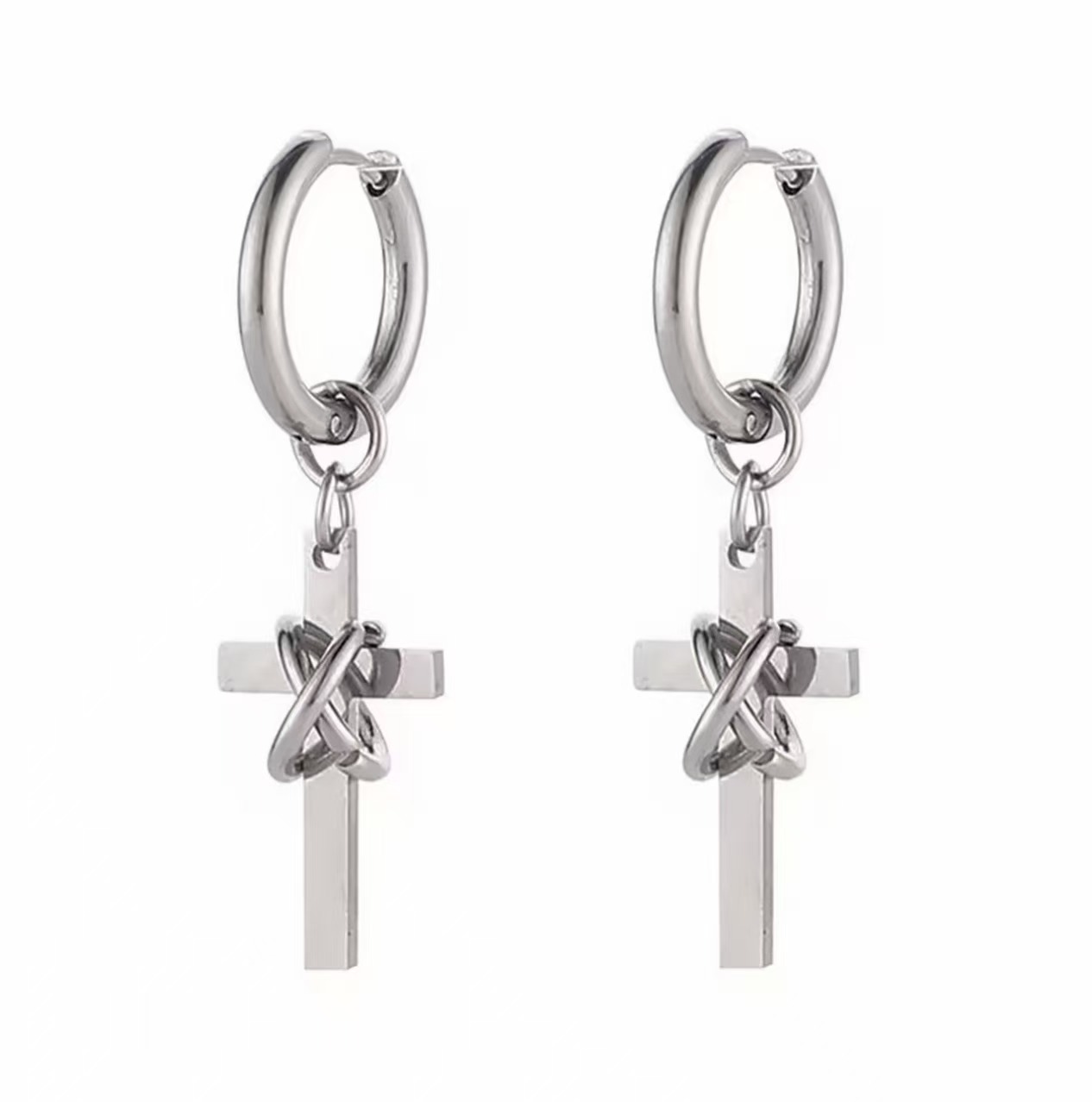 Titanium Steel Wrapped Cross Earrings – Niche Design, Elevated Accessories