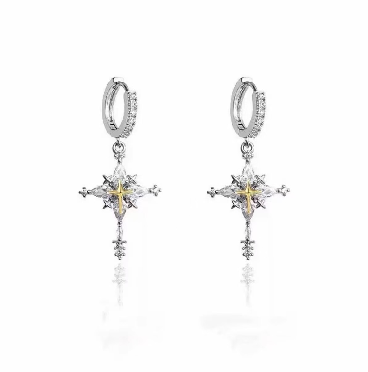 Crystal Snowflake Cross Earrings – Icy Cool Luxury Alloy Jewelry