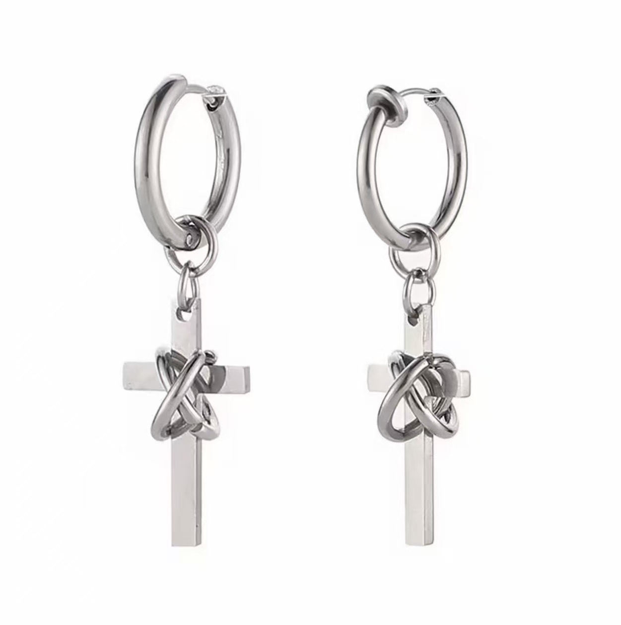 Titanium Steel Wrapped Cross Earrings – Niche Design, Elevated Accessories