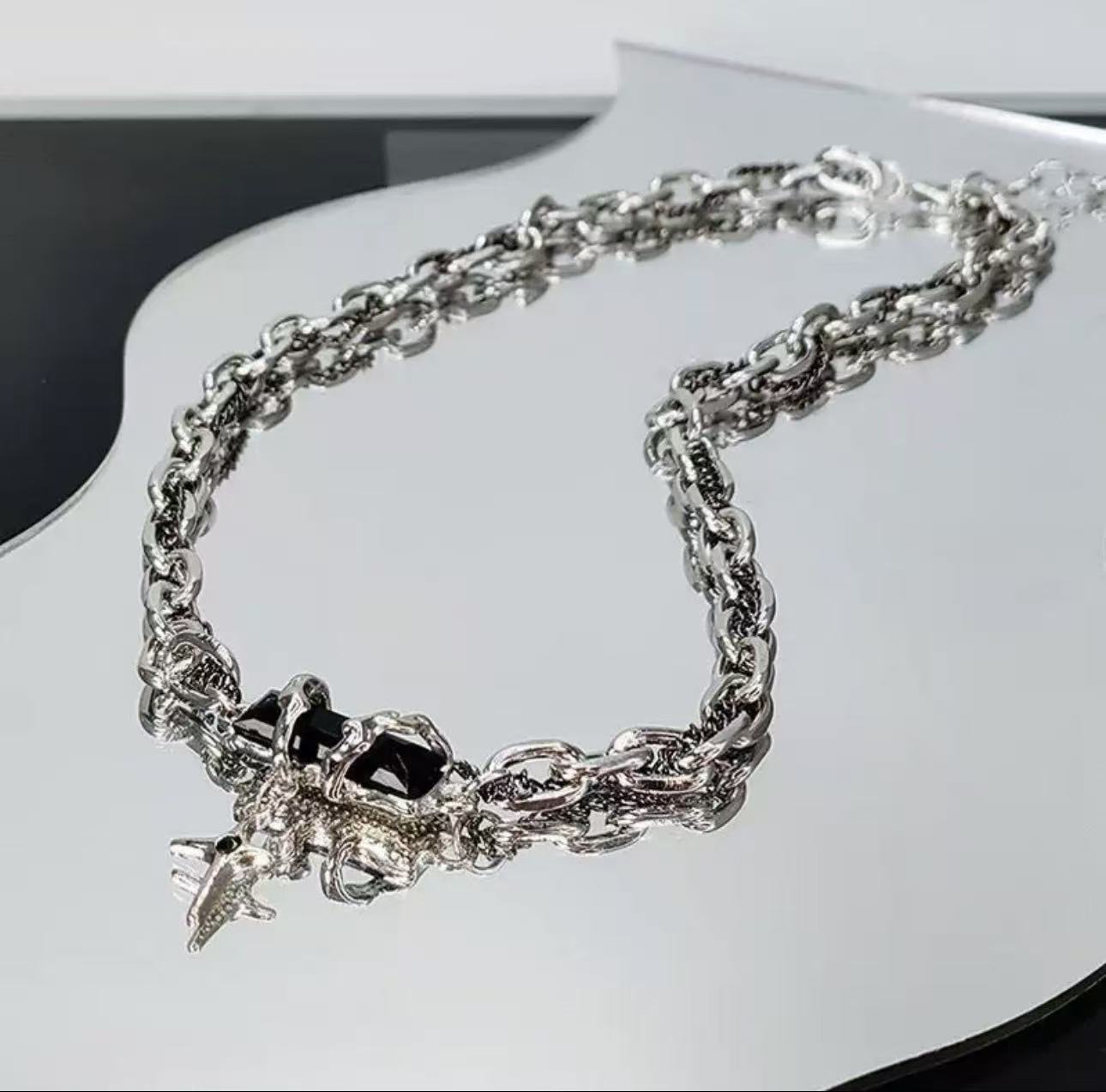 Men's Hip-Hop Black Gem Wrap Necklace • Niche High-End Street Clavicle Chain