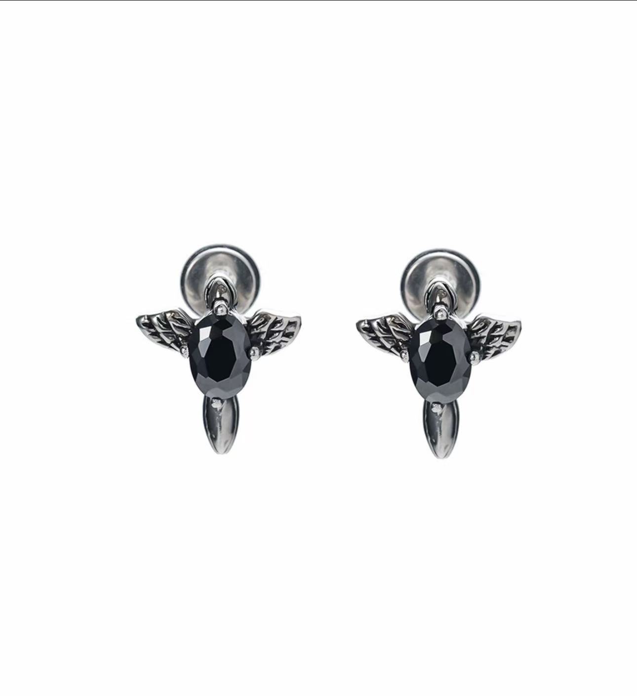 Men's Titanium Steel Angel Wing Zircon Stud Earrings – Non-Fading Minimalist Luxury Jewelry
