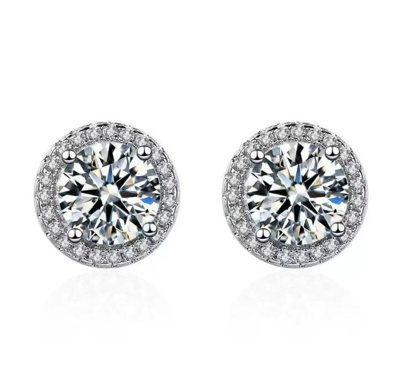 European & American Women's Fashion High-End Full Diamond Princess Halo Stud Earrings Live Stream Hot Selling Accessories Silver-Plated Earrings for Women
