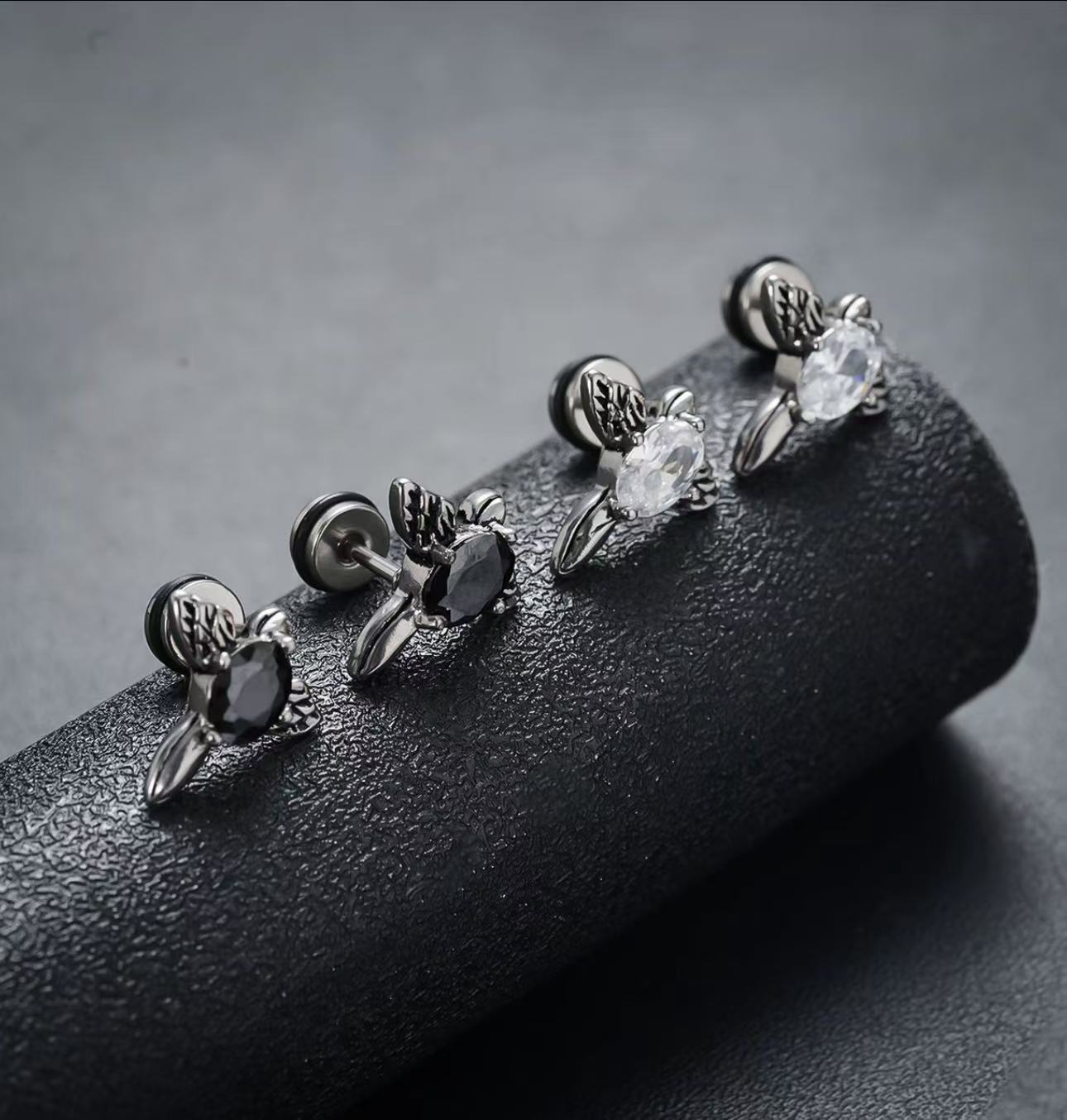 Men's Titanium Steel Angel Wing Zircon Stud Earrings – Non-Fading Minimalist Luxury Jewelry