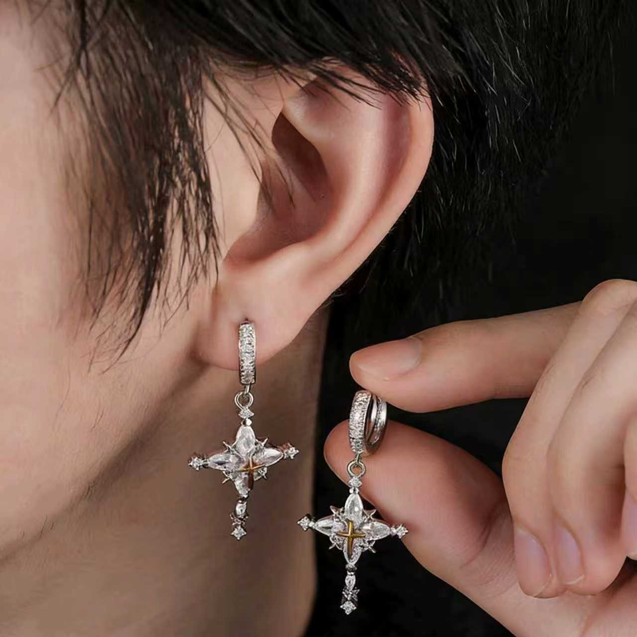 Crystal Snowflake Cross Earrings – Icy Cool Luxury Alloy Jewelry